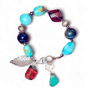 Turquoise 1 Howlite  blue tigers eye Smokey quartz Bracelet

7-1/2-8-1/2